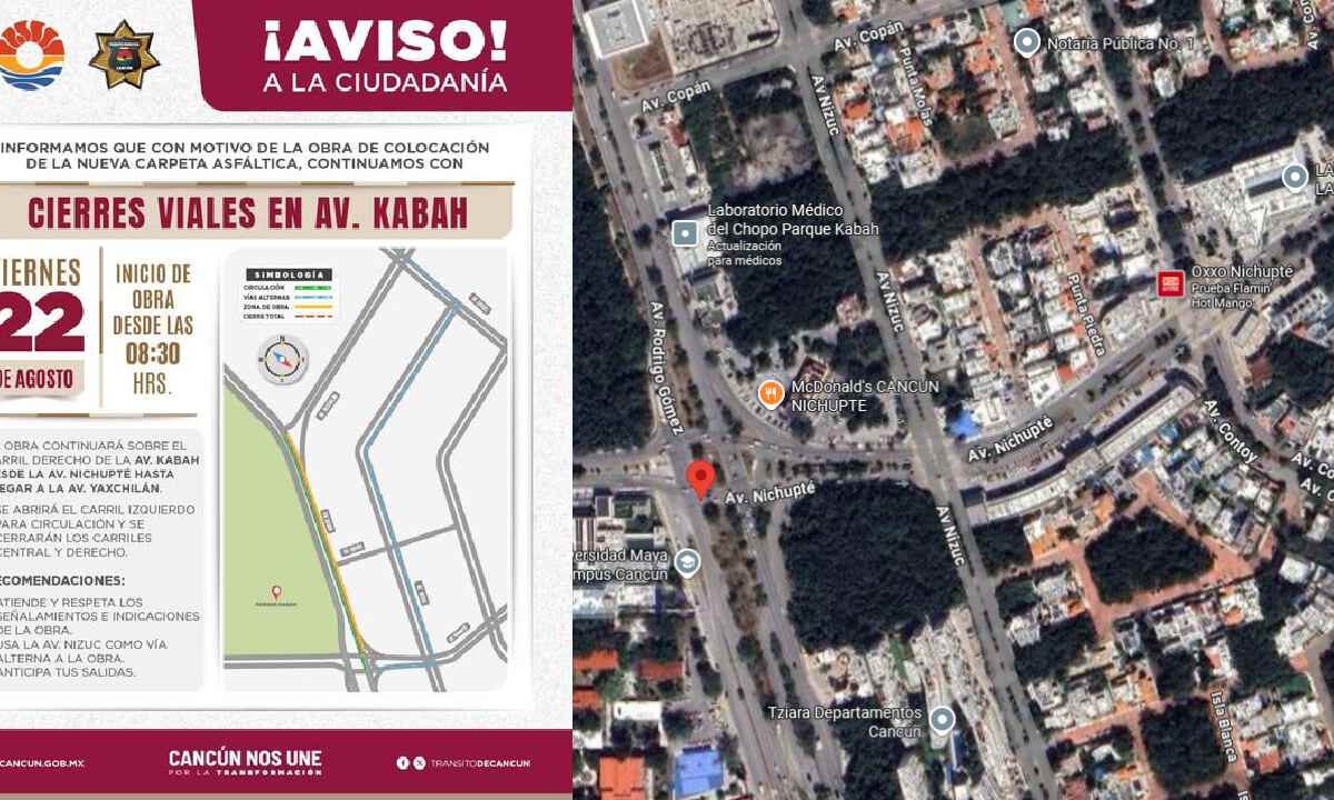 Trabajos en la avenida Kabah.