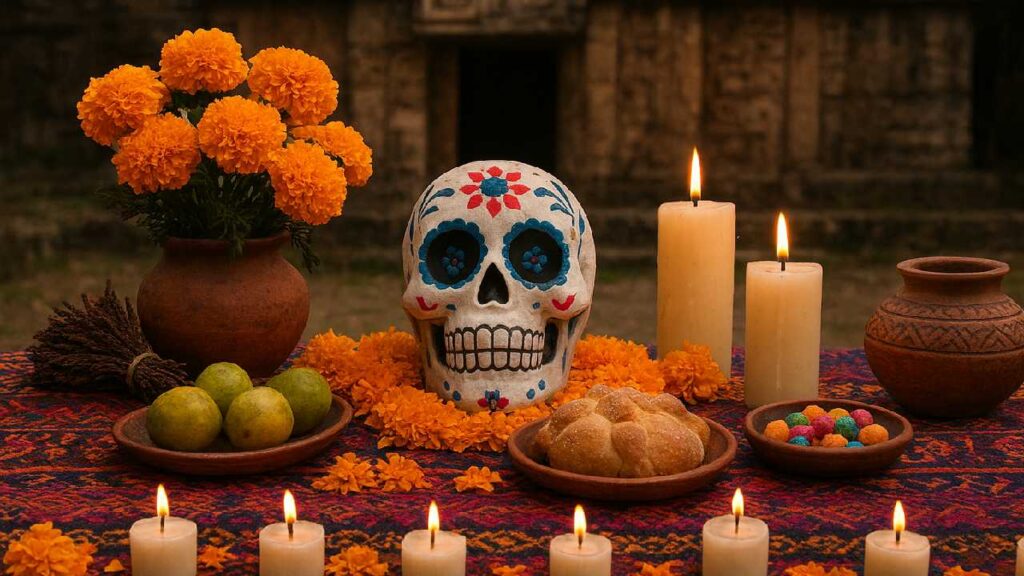 Sigue la tradición de la ofrenda del Día de Muertos.