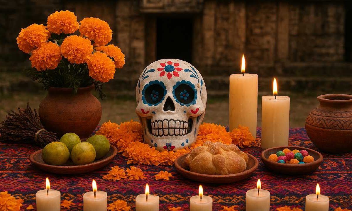 Sigue la tradición de la ofrenda del Día de Muertos.