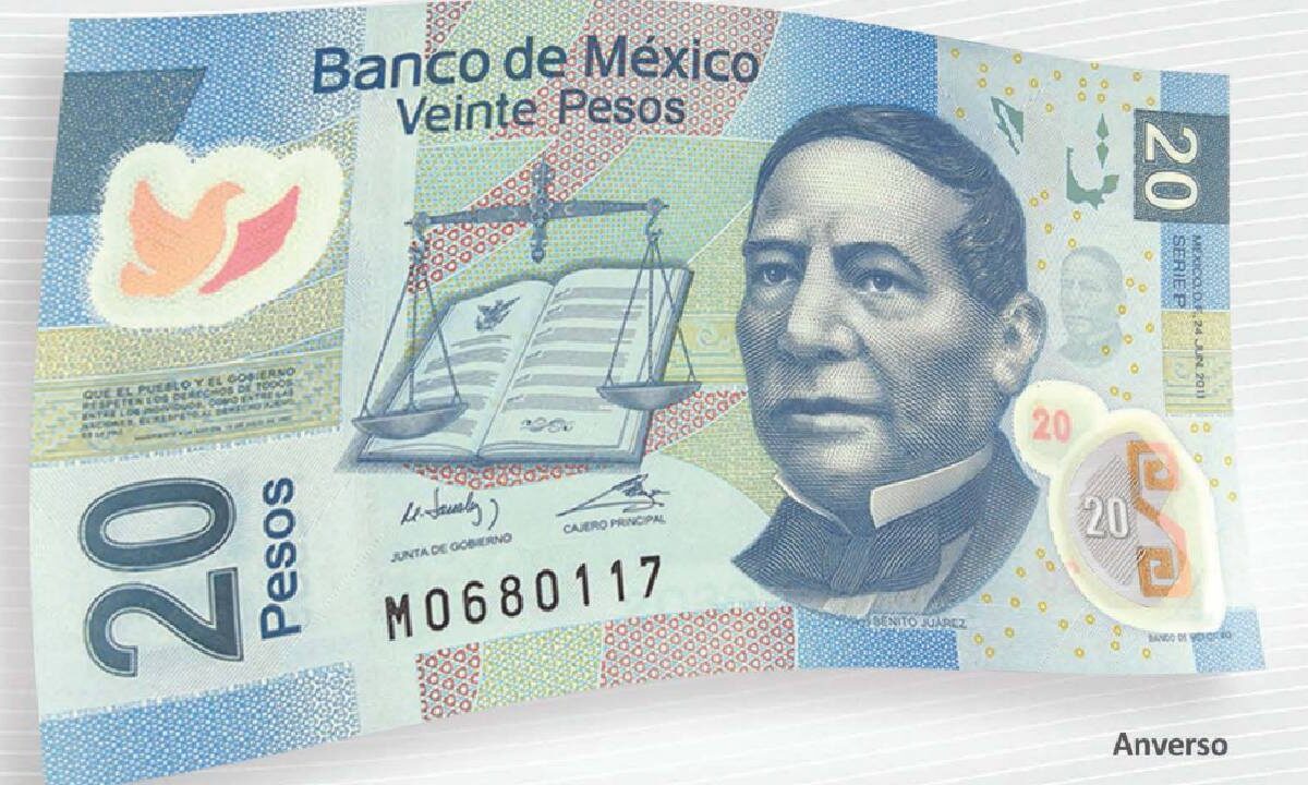 Billete de 20 pesos mexicanos.