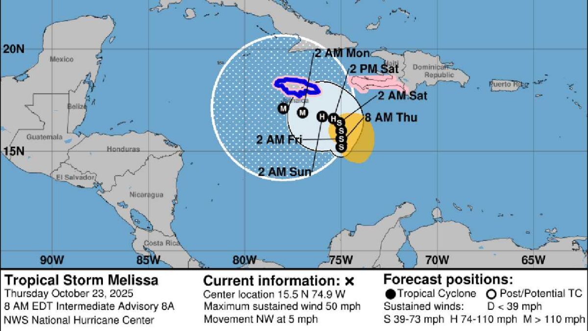 Monitorean trayectoria de la tormenta tropical Melissa.