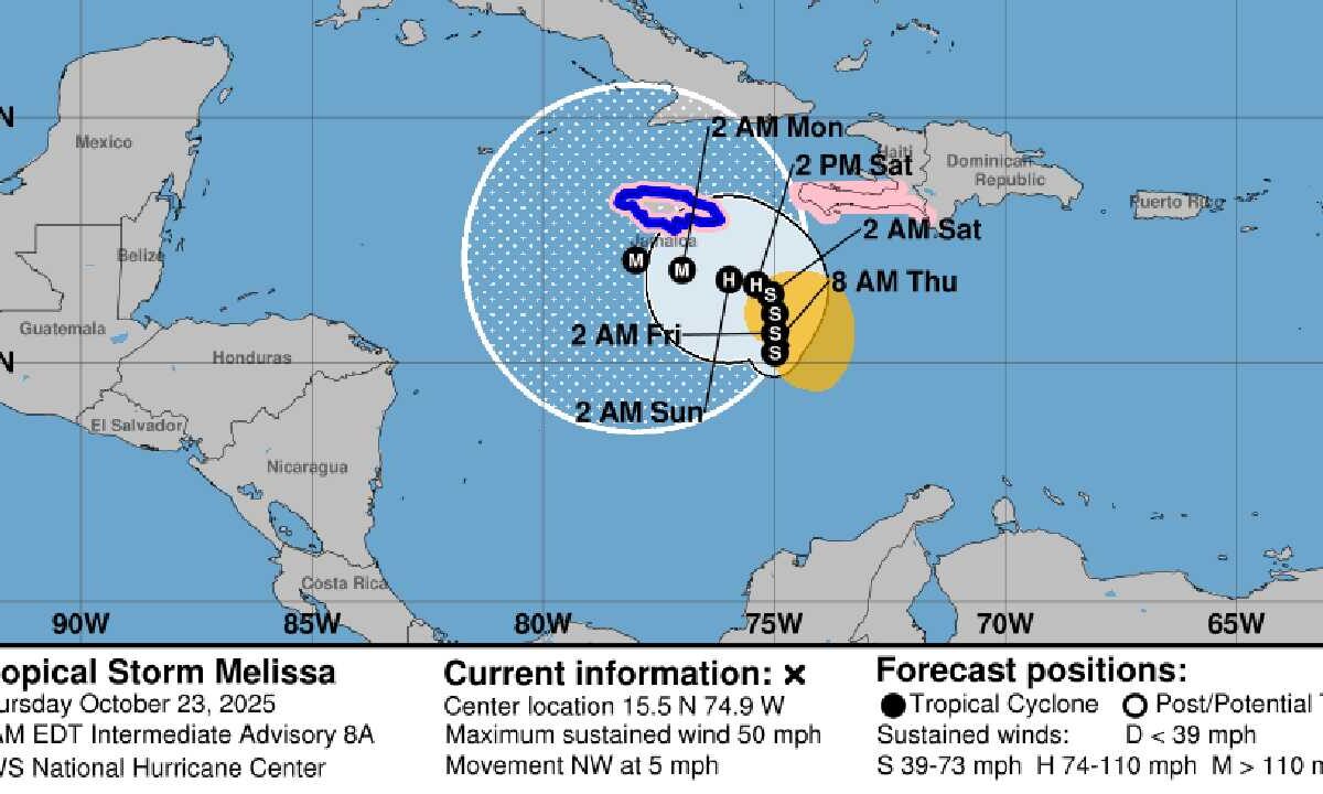 Monitorean trayectoria de la tormenta tropical Melissa.