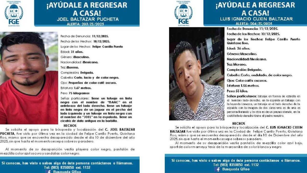 Desaparecen 2 en Carrillo Puerto.