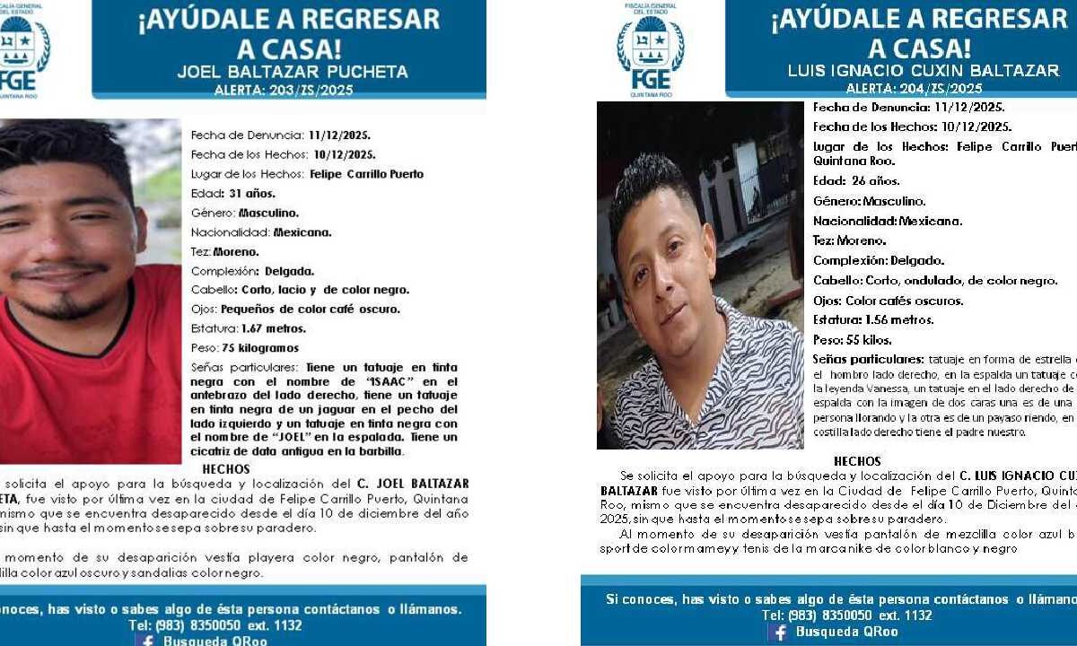 Desaparecen 2 en Carrillo Puerto.