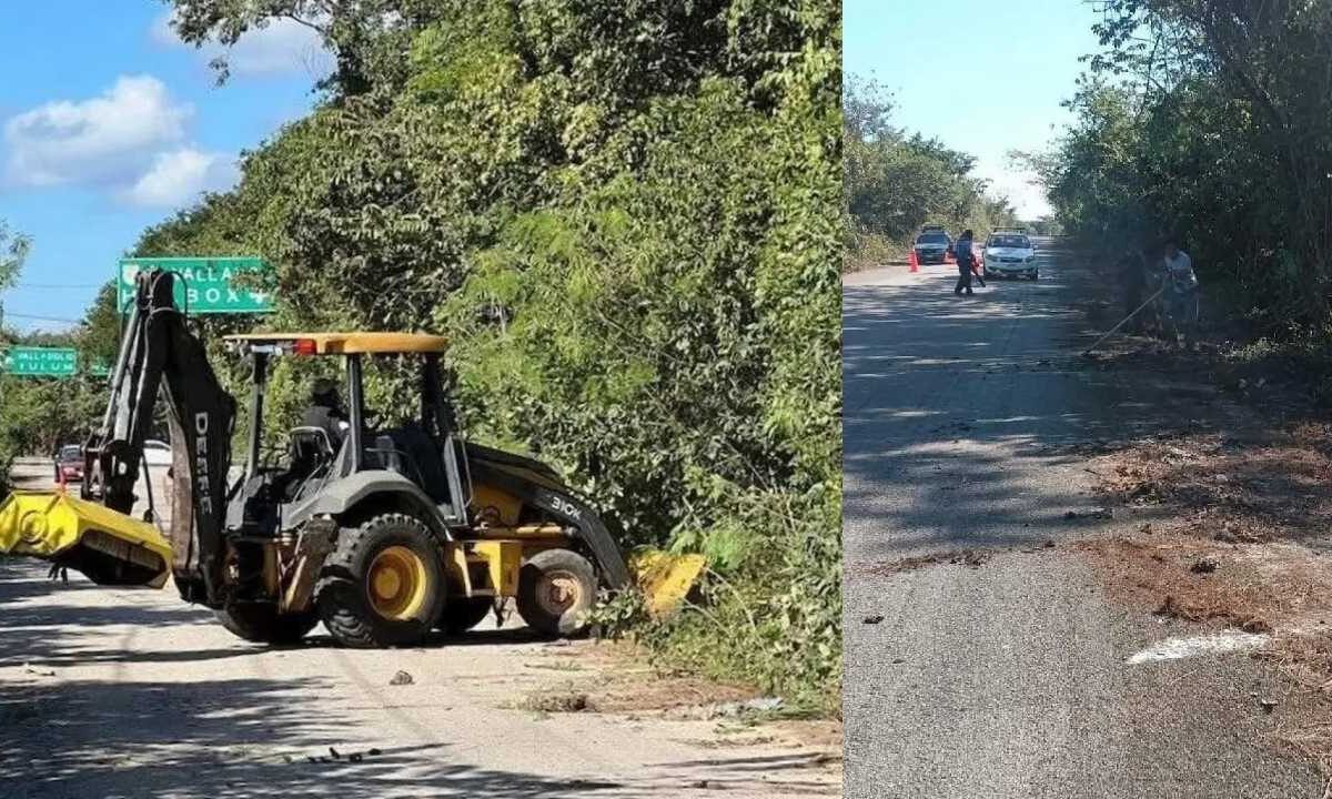 Lázaro Cárdenas trabaja en limpieza de carreteras.