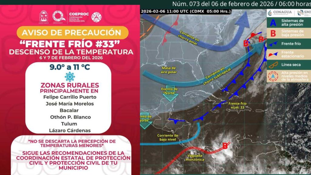 Efectos del frente frío 33 en Quintana Roi.