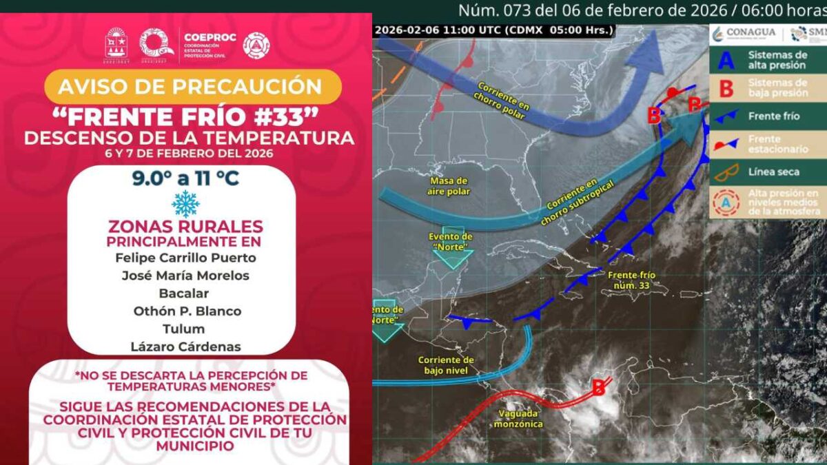 Efectos del frente frío 33 en Quintana Roi.