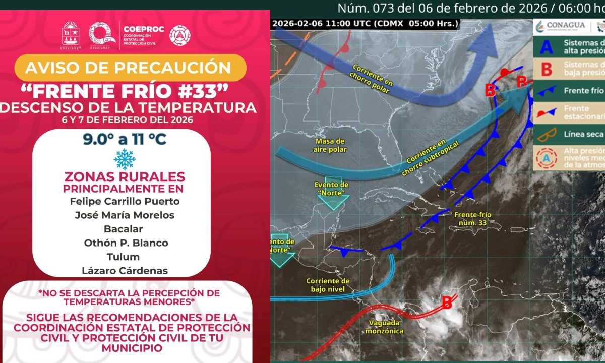 Efectos del frente frío 33 en Quintana Roi.