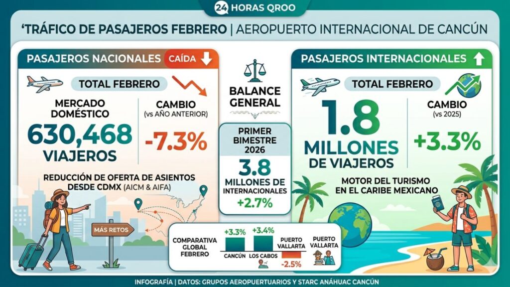Aeropuerto de Cancún | Caída de 7.3% en pasajeros nacionales