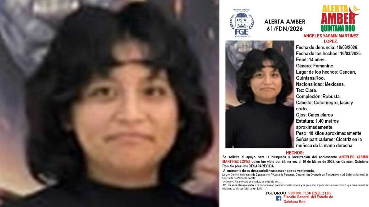 Menor desaparecida en Cancún.