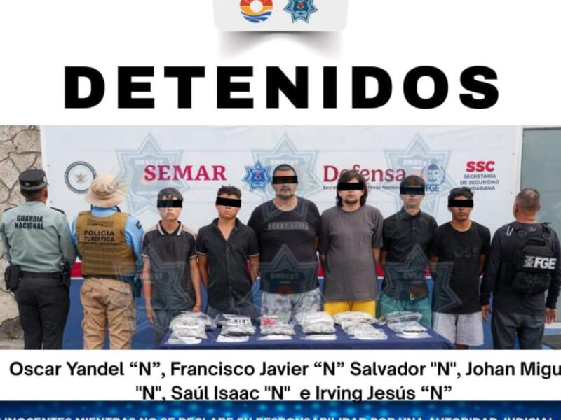 Detienen a seis con más de 300 dosis de narcóticos en Operativo Blindaje Cancún
