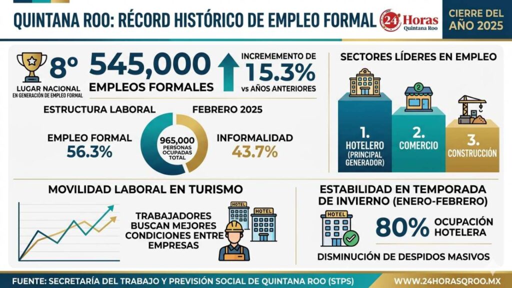 Empleos formales en Quintana Roo| Récord de 545 mil en 2025