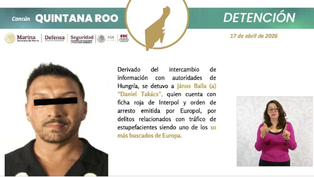 János Balla (a) "Daniel Takács" fue detenido en Quintana Roo.