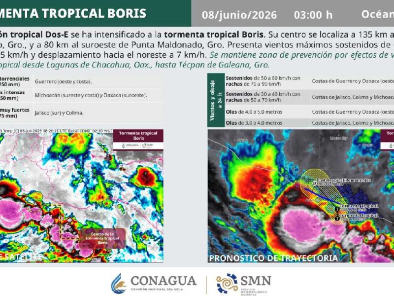 Nace la tormenta tropical Boris en el Pacífico y se localiza a 135 kilómetros de Acapulco