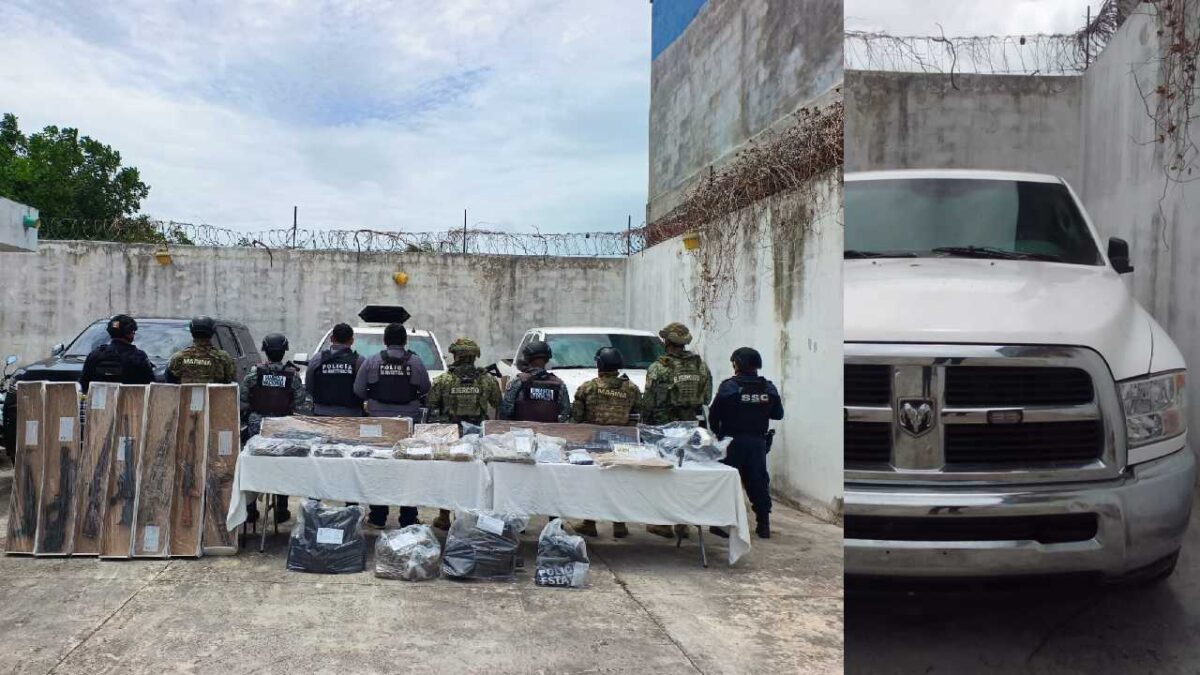 Aseguran drogas, armas y camionetas en Bacalar.