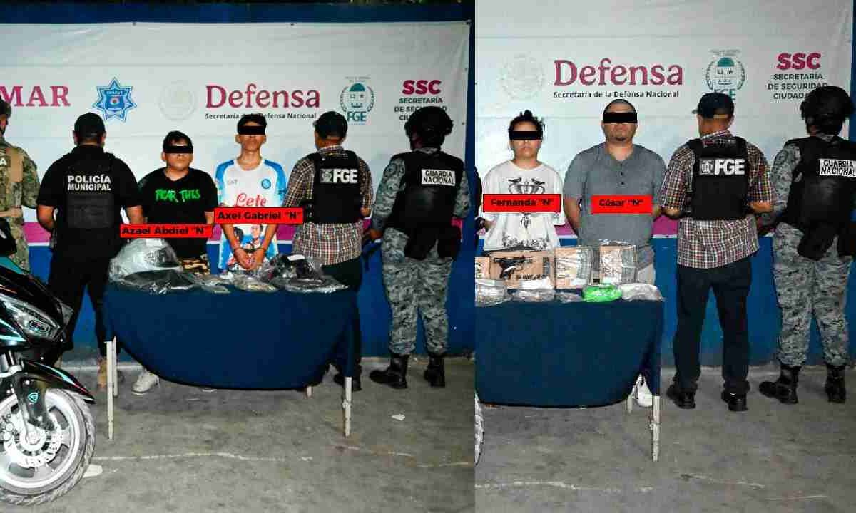 Detienen a 4 presuntos narcomenudisetas.
