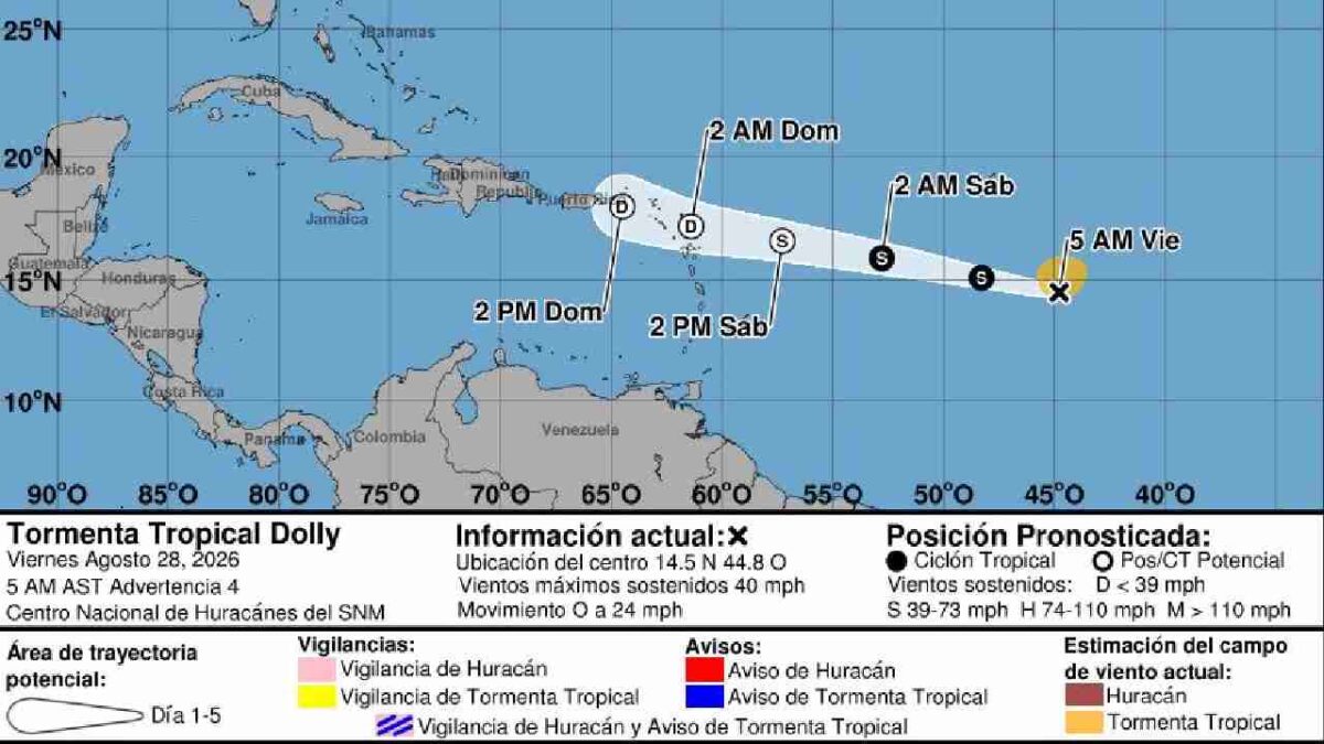 Avanza débil la tormenta tropical Dolly.