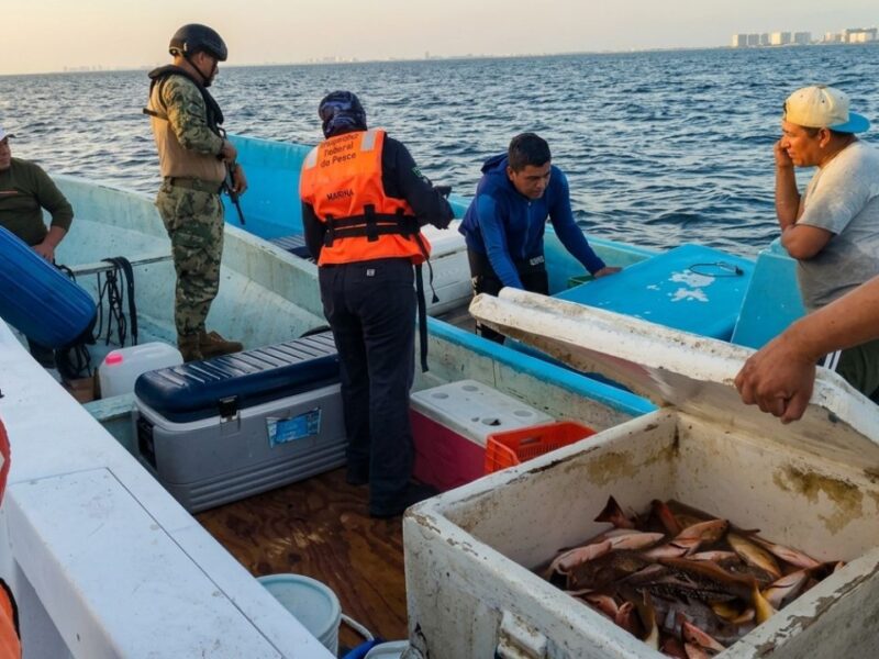 Retienen 2 embarcaciones y 320 kg de pesca sin permiso en Puerto Juárez