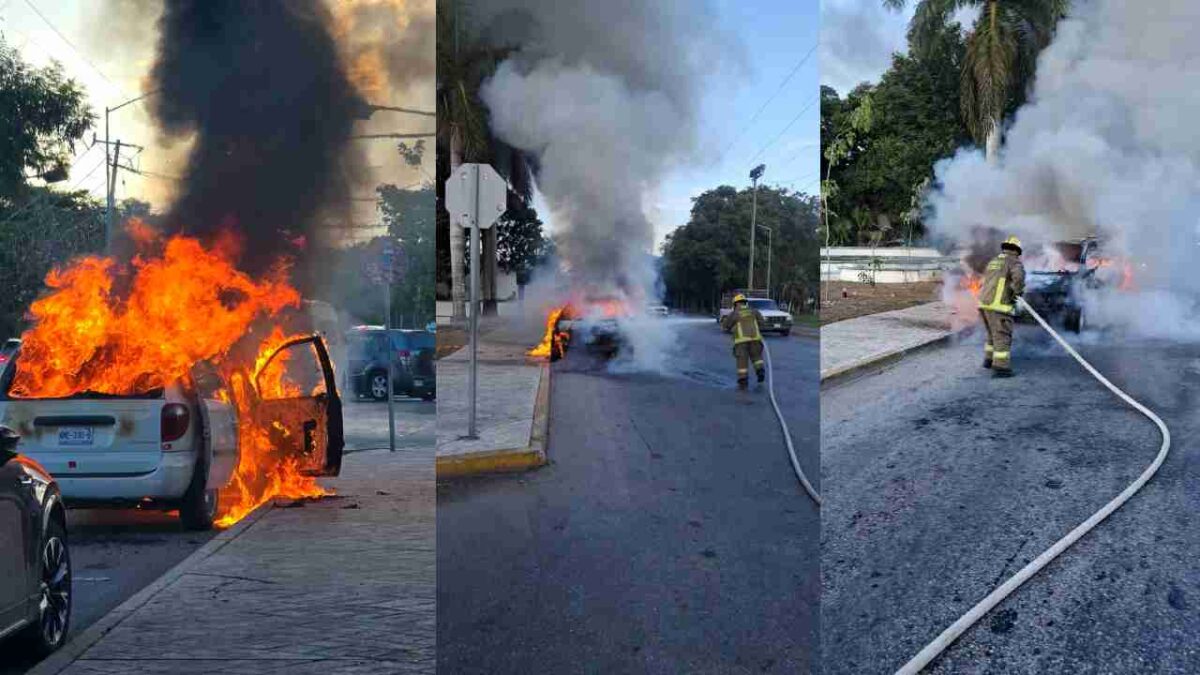 Arde camioneta en Cancún.
