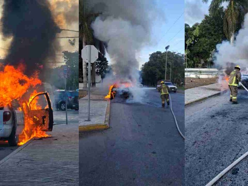 Arde camioneta en la supermanzana 524 de Cancún; bomberos sofocan las llamas sin reporte de heridos