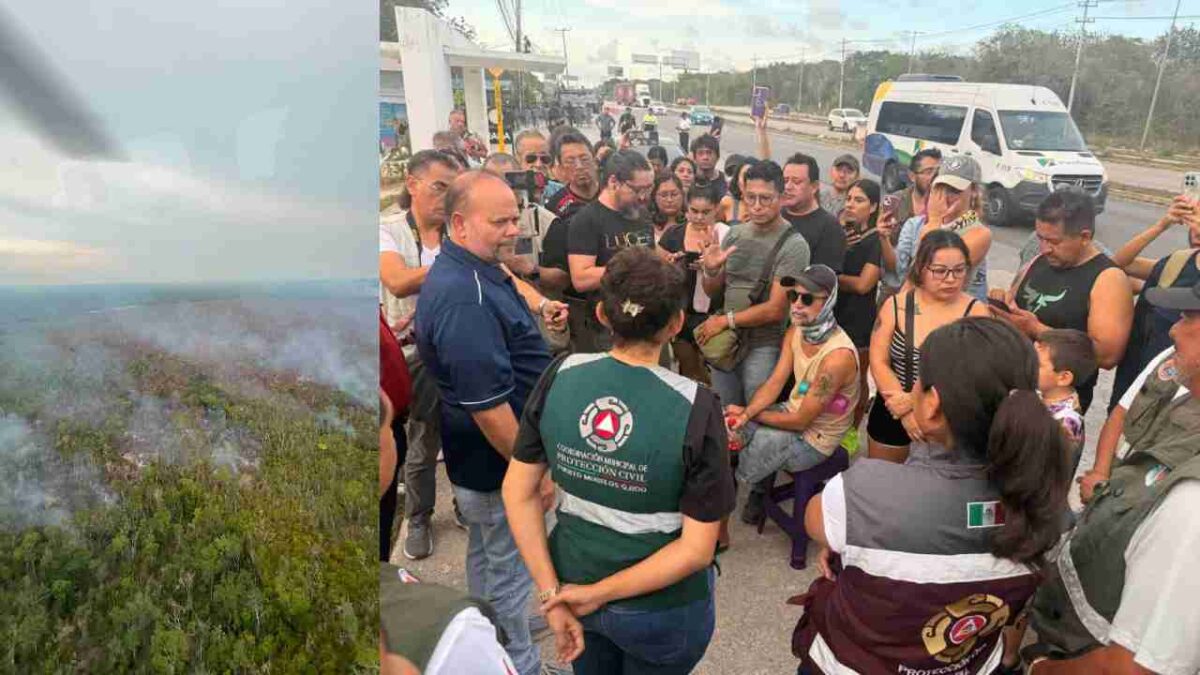Puerto Morelos colabora en combate a incendio.