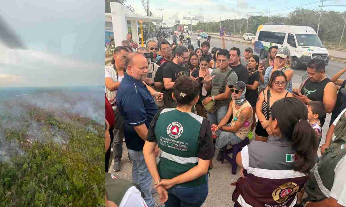 Puerto Morelos colabora en combate a incendio.